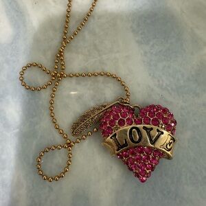 Betsey Johnson Lady Luck Heart Necklace Pink Tattoo Love